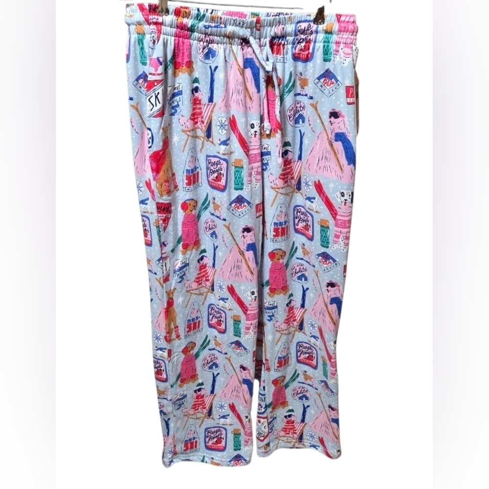 Krissy Mast Ski Dog Themed Womens Lounge Pajama Pants Size Medium New!